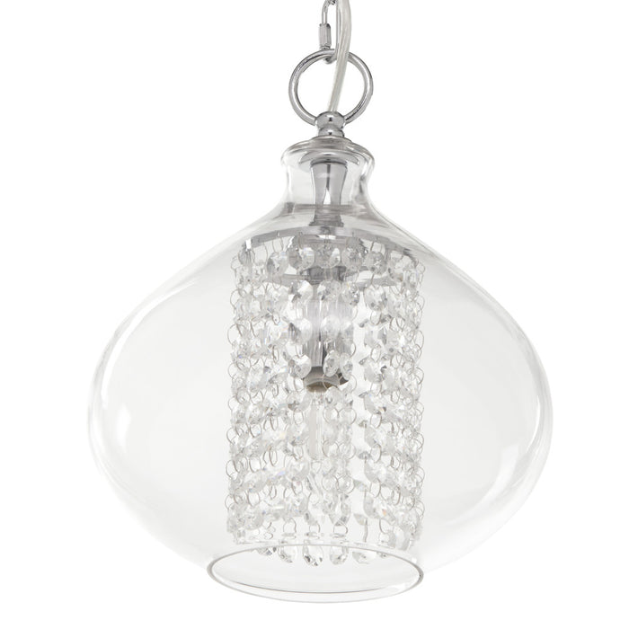 11.75"H Glass + Faceted Crystal Glass Jewels Plug-in and Hardwire Hanging Pendant. Shade closeup-Off