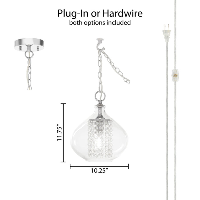 11.75"H Glass + Faceted Crystal Glass Jewels Plug-in and Hardwire Hanging Pendant