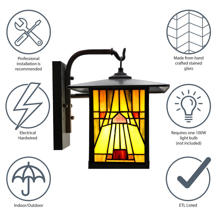 11.75"H Mission 1-Light Stained Glass Oil Rubbed Bronze Outdoor Light Fixture