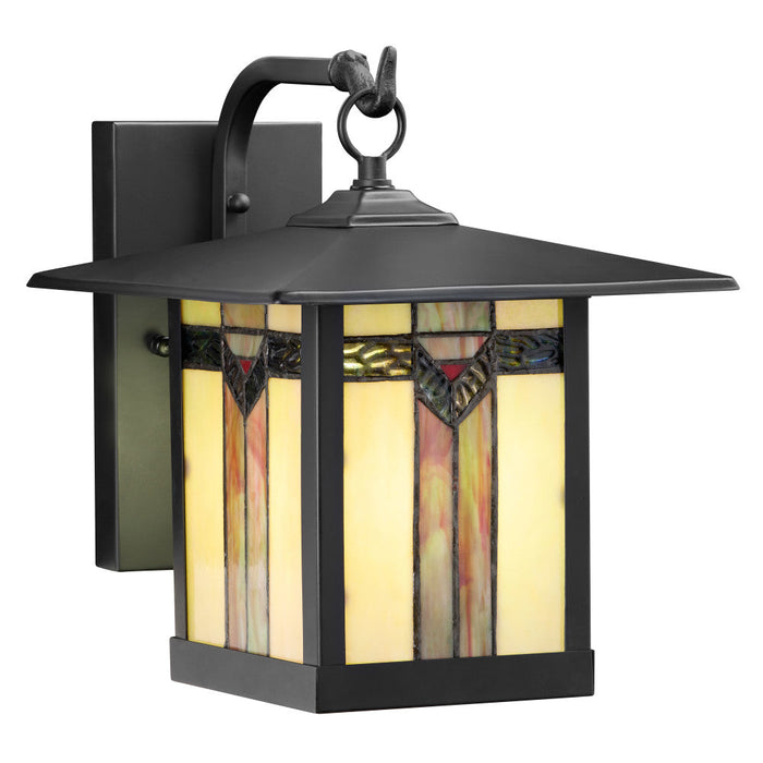 11.75"H Prairie 1-Light Stained Glass Black Outdoor Light Fixture-On
