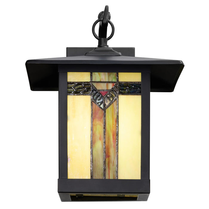 11.75"H Prairie 1-Light Stained Glass Black Outdoor Light Fixture-On