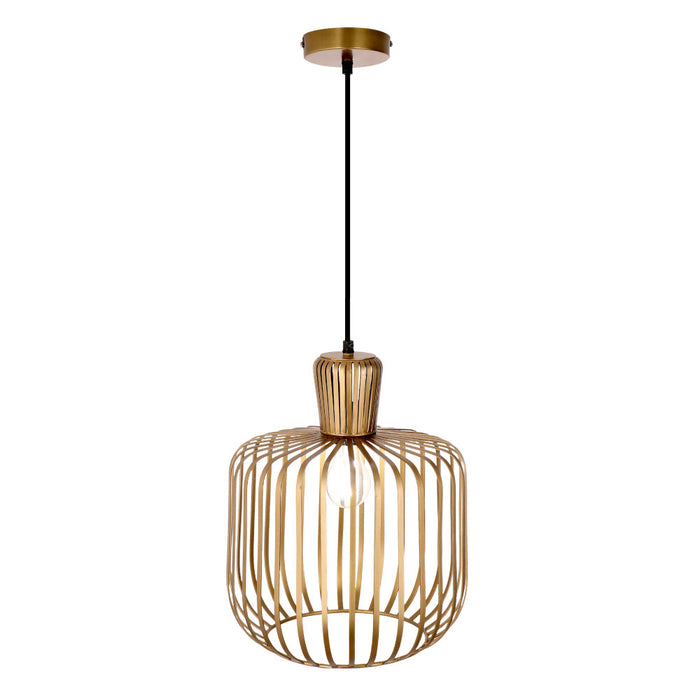 11.75"W Riley Caged Globe Shade Pendant Light-On