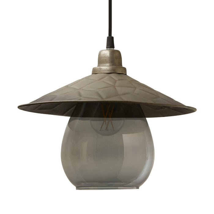 11.8" W 1-Light Charley Glass and Metal Pendant. Shade closeup-Off