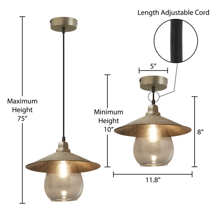 11.8" W 1-Light Charley Glass and Metal Pendant