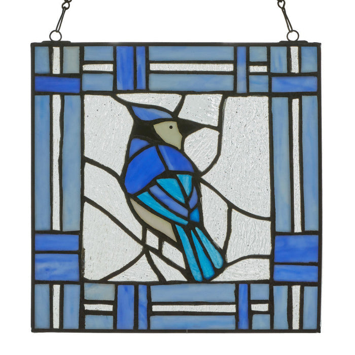 11"H John the Blue Jay Stained Glass Window Panel-Backlit