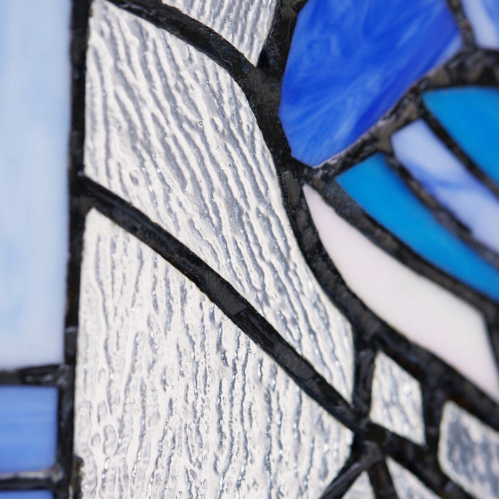 11"H John the Blue Jay Stained Glass Window Panel