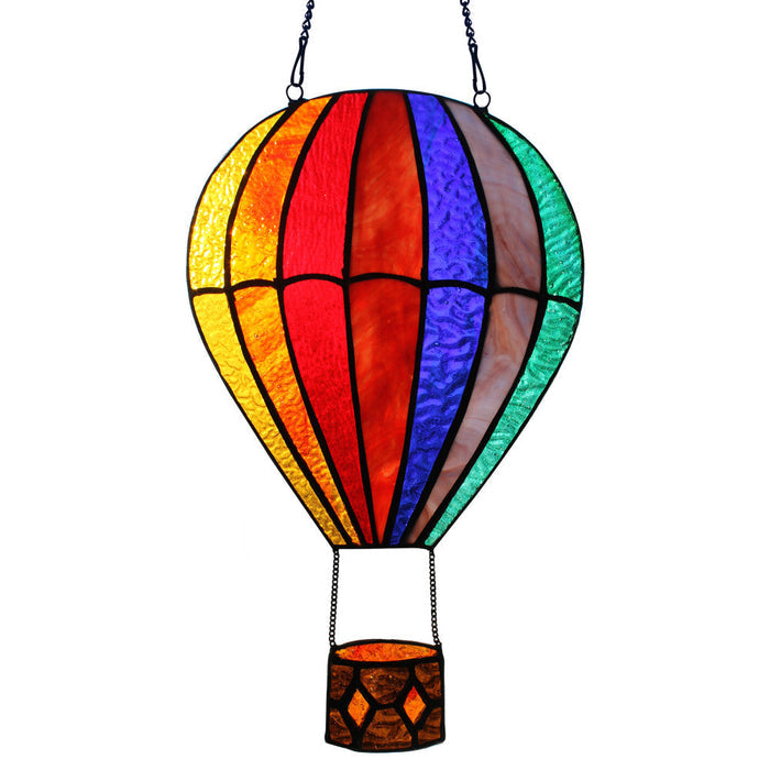 11"H Otis Red Hot Air Balloon Stained Glass Window Panel-Backlit