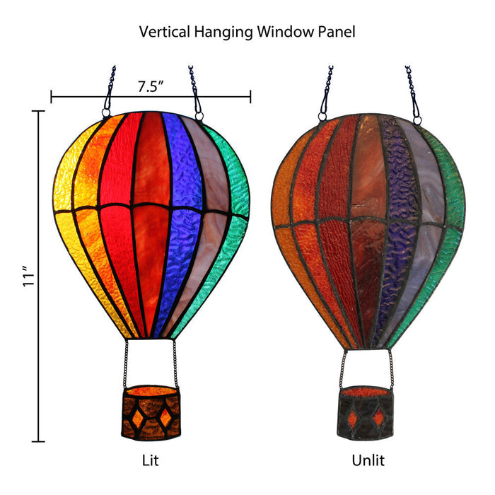 11"H Otis Red Hot Air Balloon Stained Glass Window Panel
