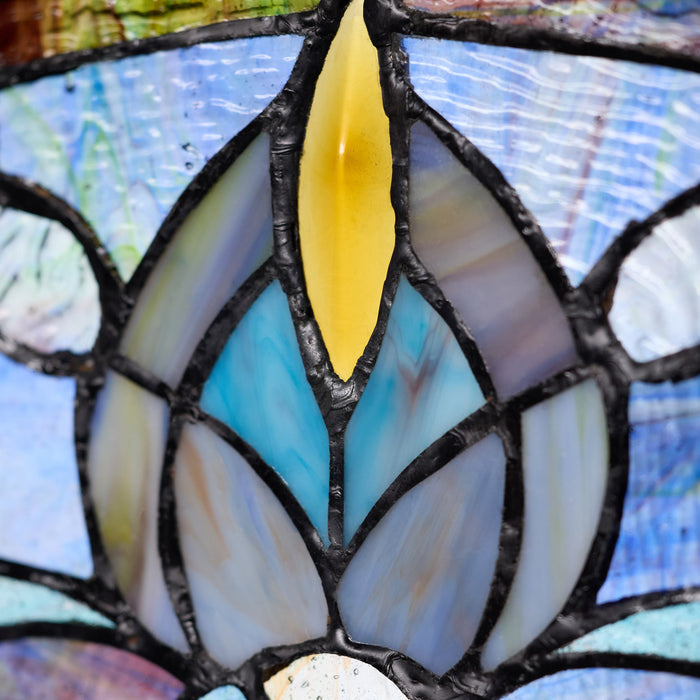 11"H Victorian Corista Half-Moon Stained Glass Window Panel - Close up
