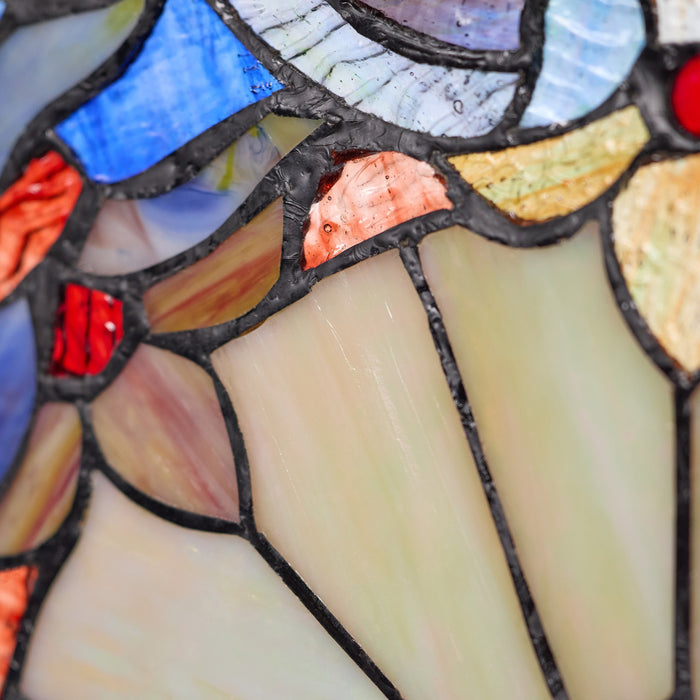 11"H Victorian Corista Half-Moon Stained Glass Window Panel-Closeup