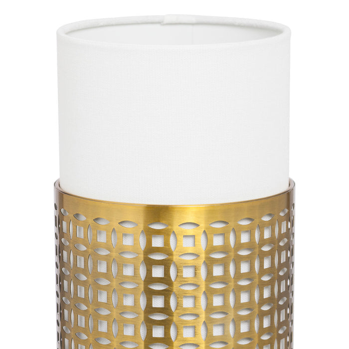 11"H Xander Gold Round Shade Hurricane Lamp. Shade closeup-Off