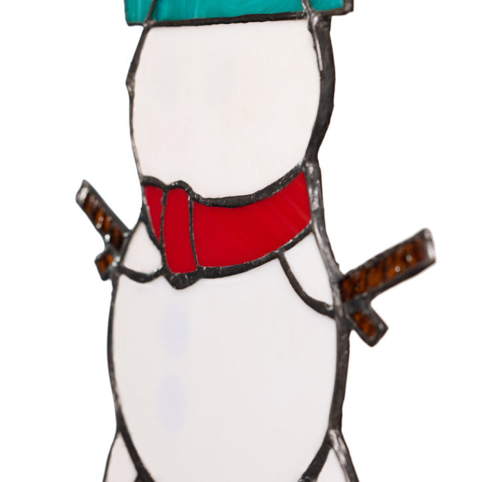 12" H Tiffany-Style Spirited Holiday Snowman Stained Glass Window Panel