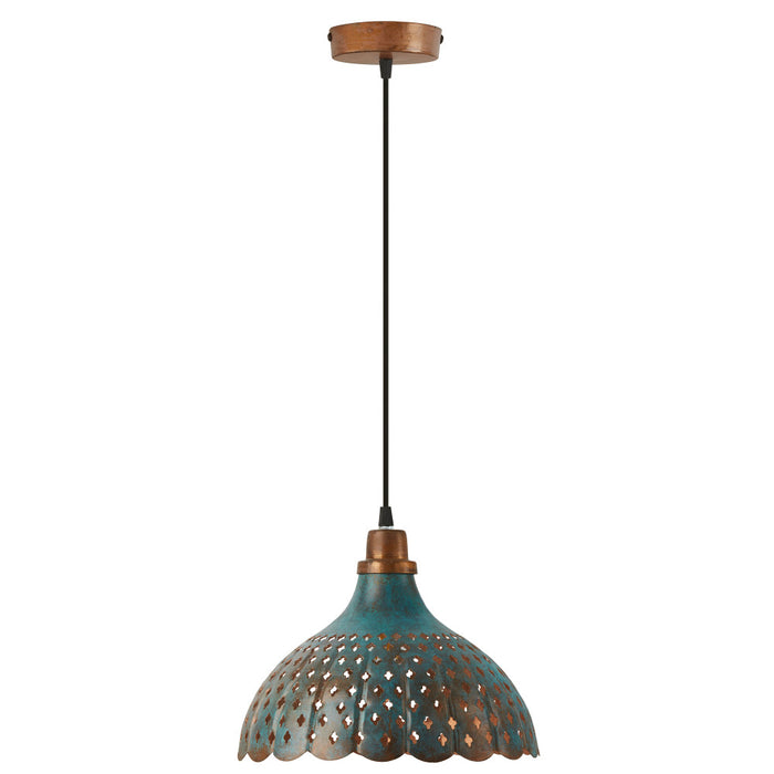 12" W 1-Light Orlando Faux Blue Patina Metal Pendant. Unlit