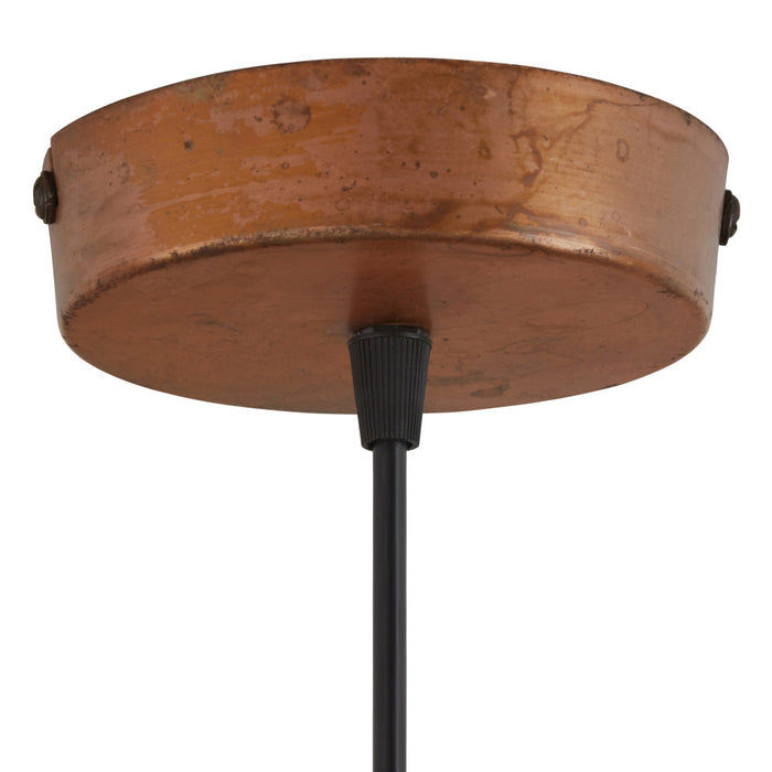12" W 1-Light Orlando Faux Blue Patina Metal Pendant. Close up of canopy