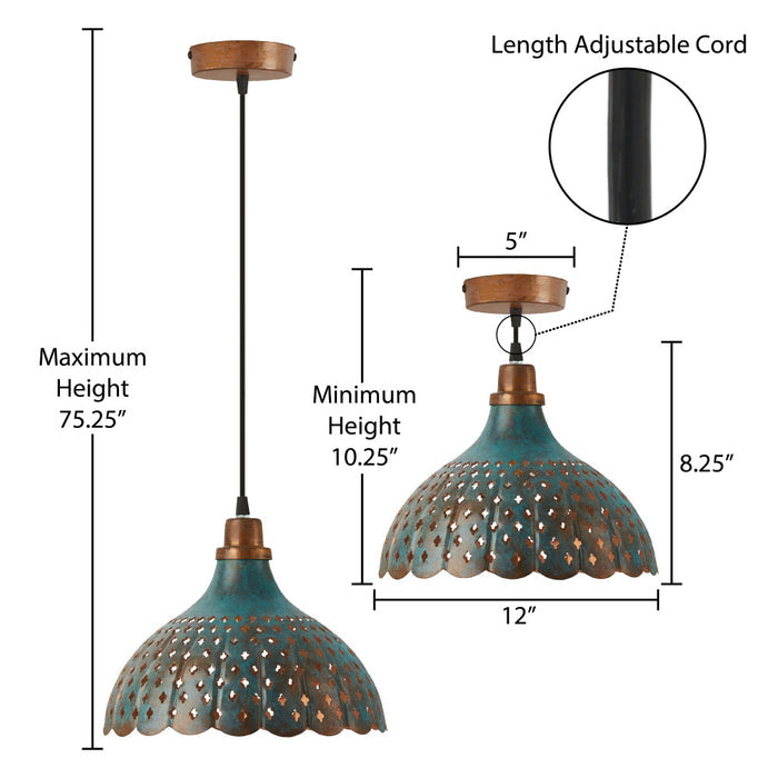 12" W 1-Light Orlando Faux Blue Patina Metal Pendant