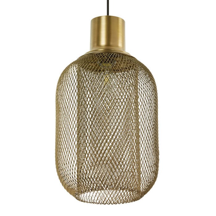 12" W Industrial Gold Mesh Oval Shade Pendant Light. Shade closeup-Off