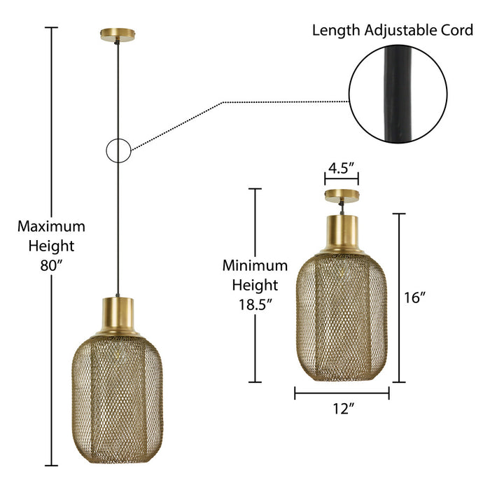 12" W Industrial Gold Mesh Oval Shade Pendant Light
