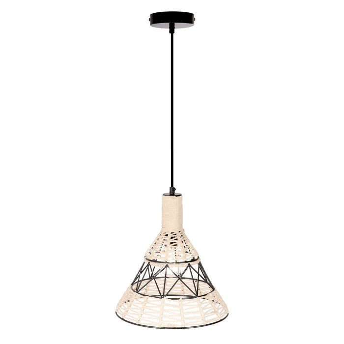 12" W Sandy Bohemian White Cone Shade Pendant-On
