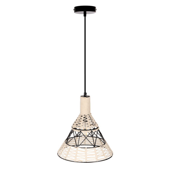 12" W Sandy Bohemian White Cone Shade Pendant-Off