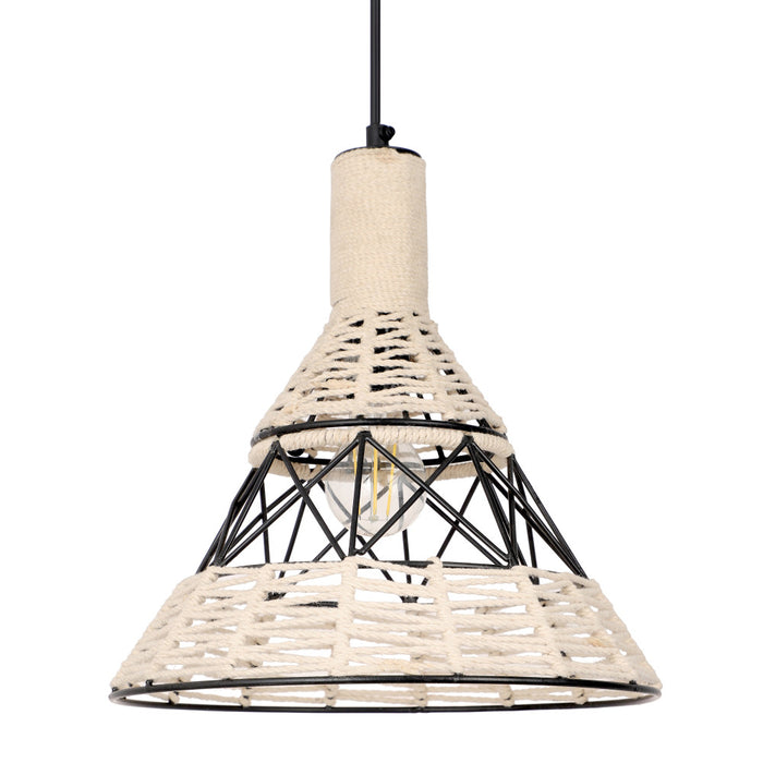 12" W Sandy Bohemian White Cone Shade Pendant. Shade closeup-Off