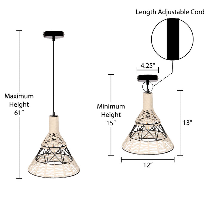 12" W Sandy Bohemian White Cone Shade Pendant
