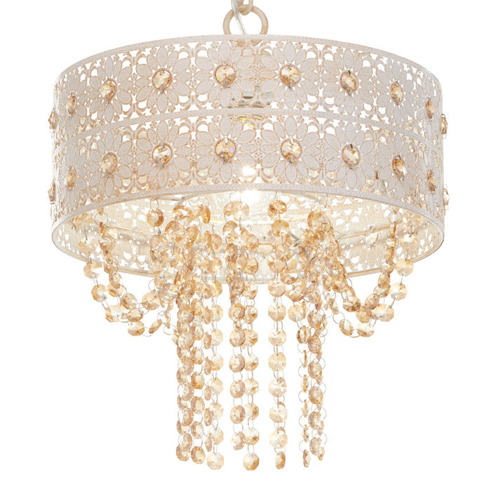 12.5"H Jeweled Blossoms Hanging Lamp. Shade closeup-On