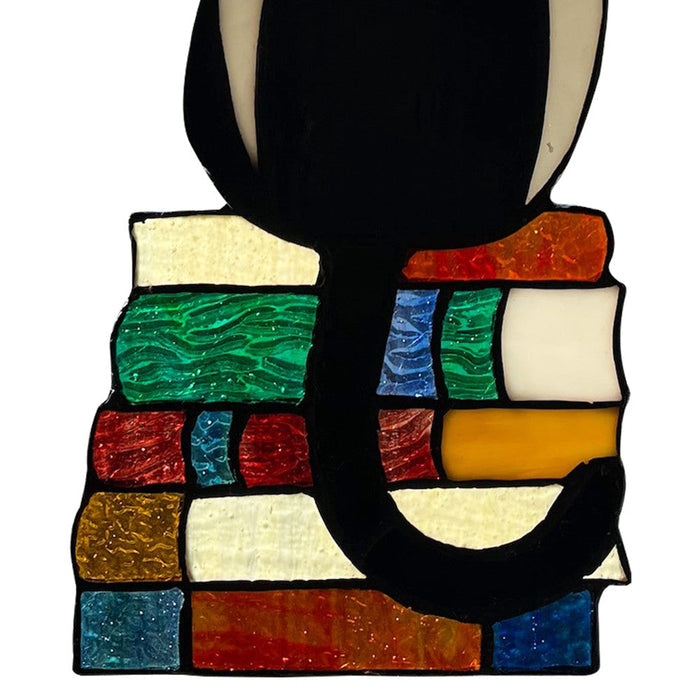12.5”H Kate Black Library Cat Stained Glass Window Panel