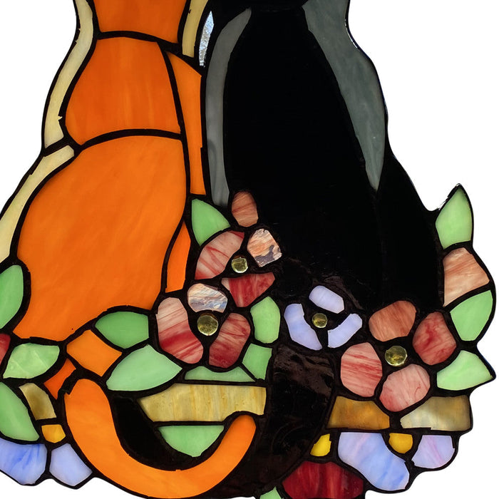 12.5"H Stained Glass Cats in the Garden Window Panel