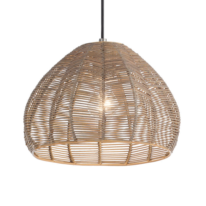 12.75" 1-Light Gloriana Pendant Light Rattan Brown. Shade closeup-On