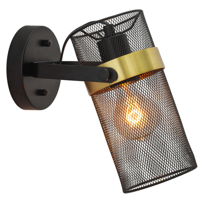 12"H Geo Black Painted Metal Mesh Drum Shade Wall Sconce-On