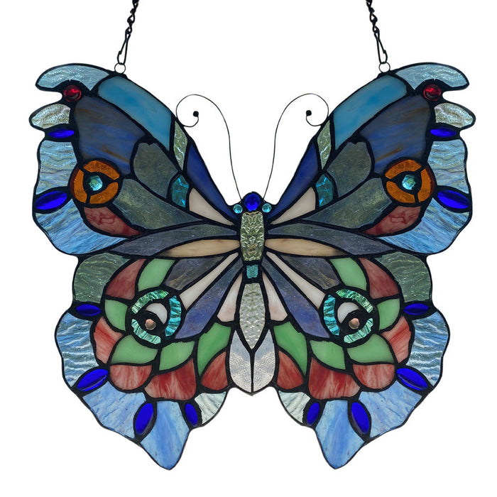 12"H Love Life Butterfly Stained Glass Window Panel-Backlit