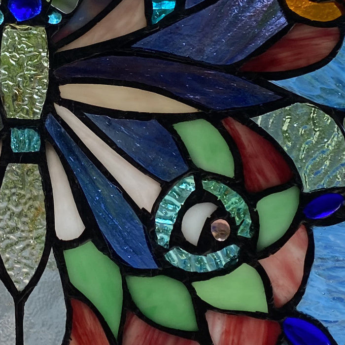 12"H Love Life Butterfly Stained Glass Window Panel-Closeup