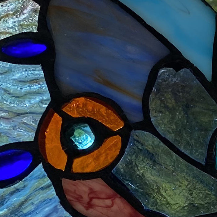12"H Love Life Butterfly Stained Glass Window Panel-Closeup