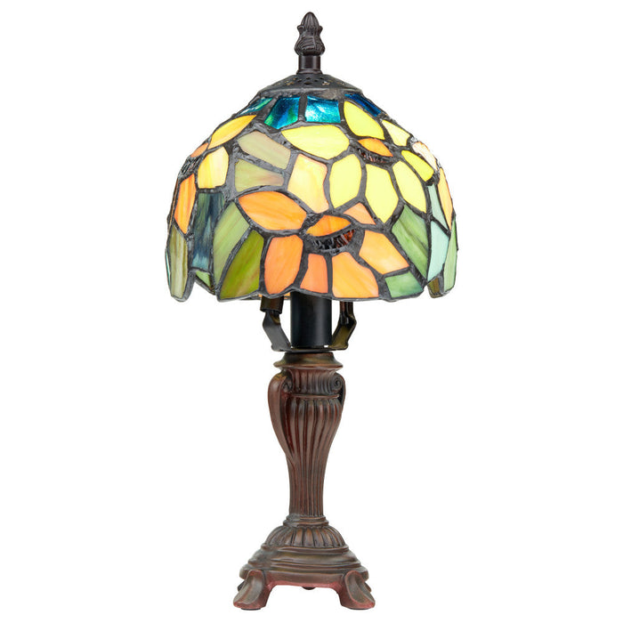 12"H Stained Glass Sunflower Blossoms Accent Table Lamp-On