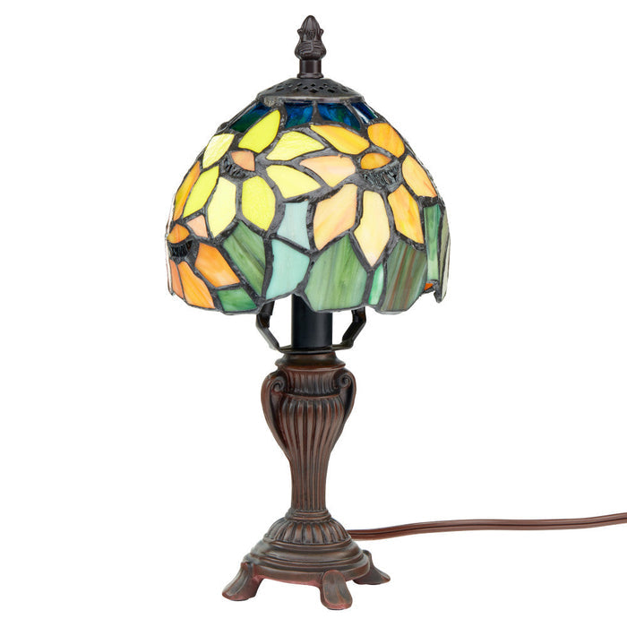 12"H Stained Glass Sunflower Blossoms Accent Table Lamp-Off