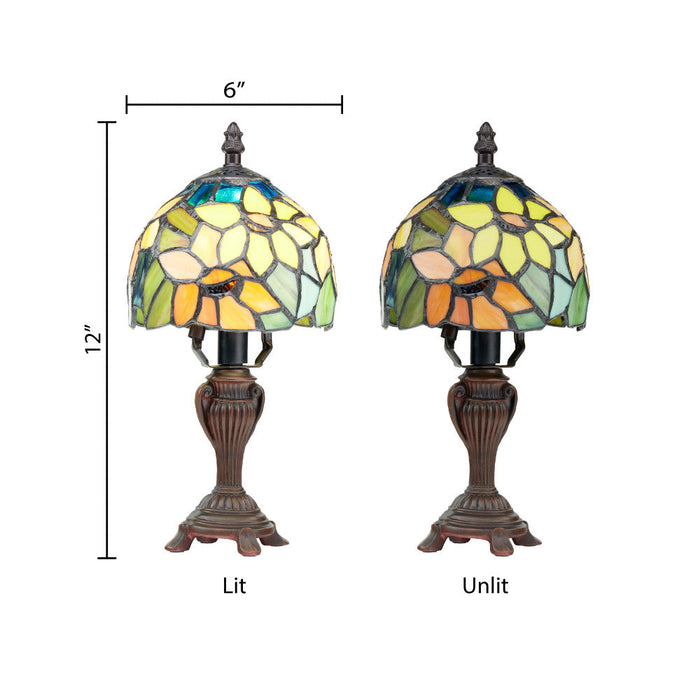 12"H Stained Glass Sunflower Blossoms Accent Table Lamp