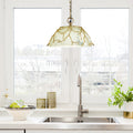 13" 1-Light Gold Metal and Silver Glass Pendant in a modern kitchen with a sink and countertop