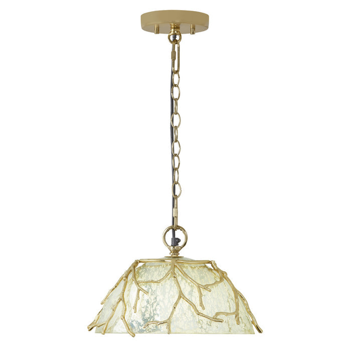 13" 1-Light Gold Metal and Silver Glass Pendant-On