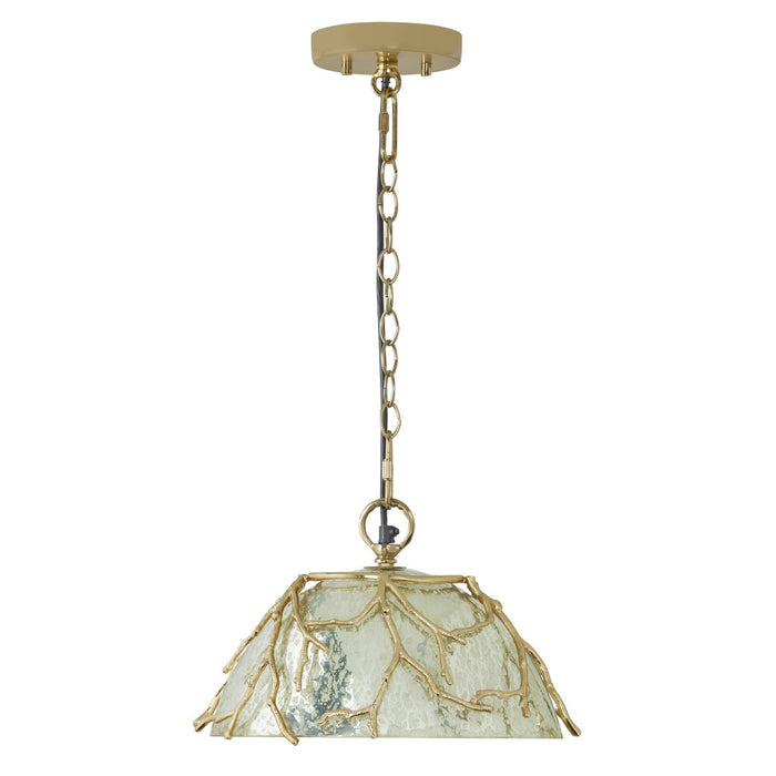 13" 1-Light Gold Metal and Silver Glass Pendant-Off