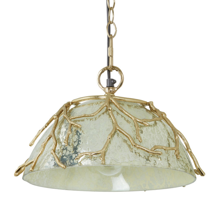 13" 1-Light Gold Metal and Silver Glass Pendant. Shade closeup-Off