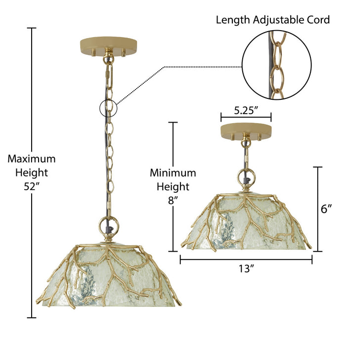 13" 1-Light Gold Metal and Silver Glass Pendant