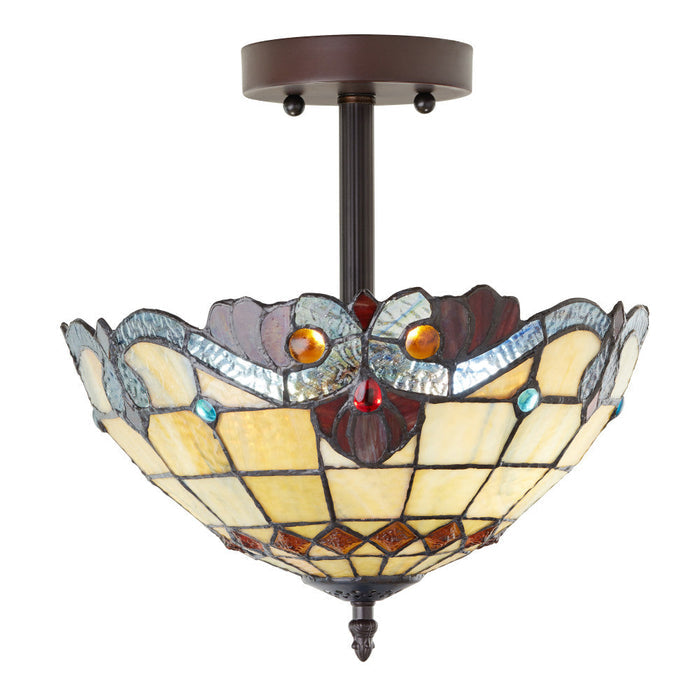 13" H Amelia Red and Amber Stained Glass Shade Traditional Ceiling Light-On