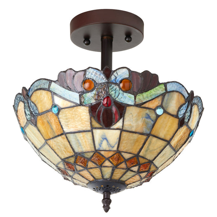 13" H Amelia Red and Amber Stained Glass Shade Traditional Ceiling Light-Off