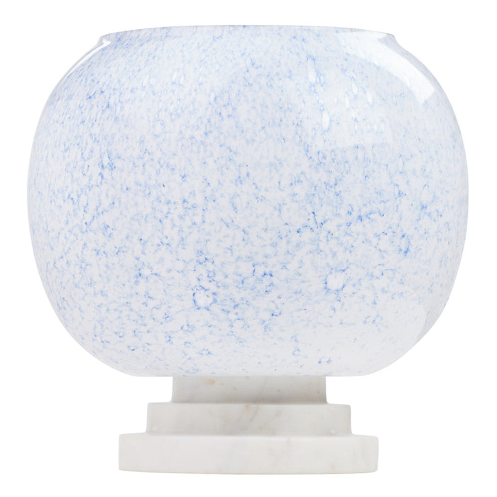 13" H Nautical White/Blue Globe Shade Stacked Base Accent Lamp-On