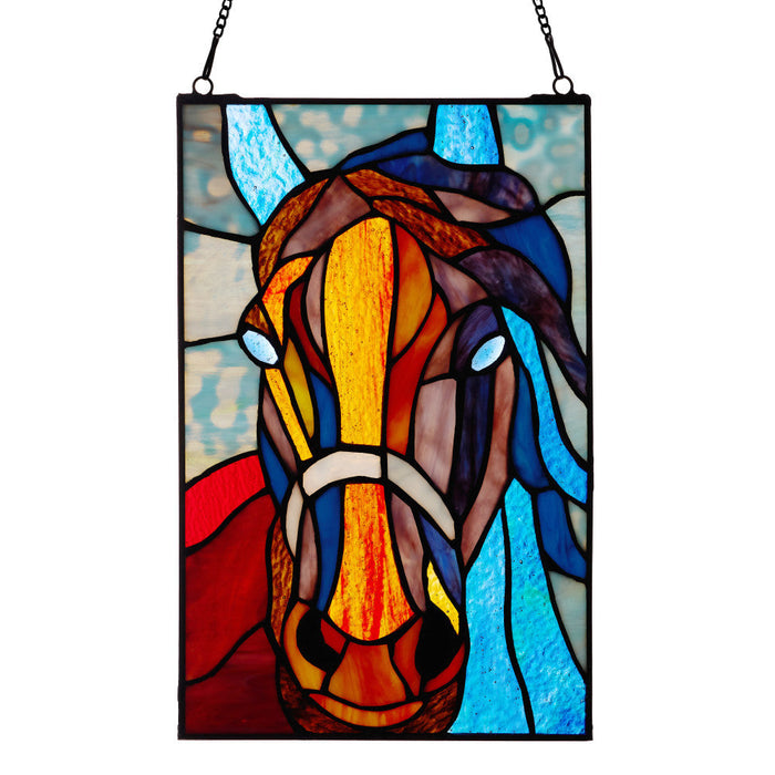 13" H Roz Horse Stained Glass Window Panel-Backlit