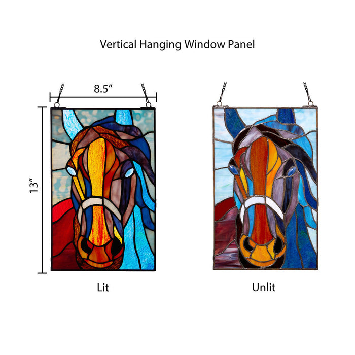 13" H Roz Horse Stained Glass Window Panel