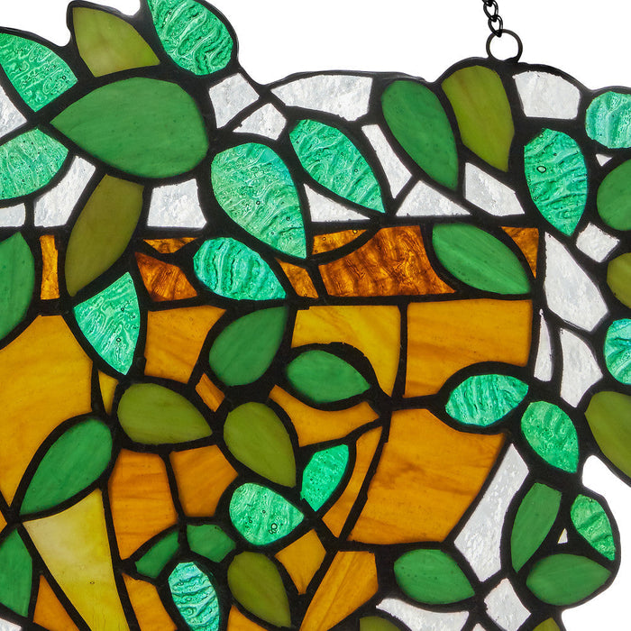 13" W Hanging Plant Tiffany-Style Stained Glass Window Panel