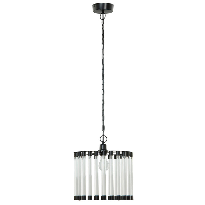13" W Trudie Clear and Black Glass and Metal Pendant Light-Off