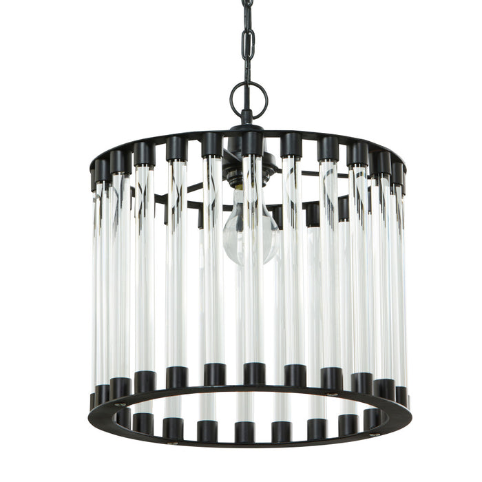 13" W Trudie Clear and Black Glass and Metal Pendant Light. Shade closeup-Off
