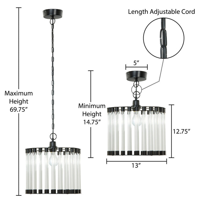 13" W Trudie Clear and Black Glass and Metal Pendant Light